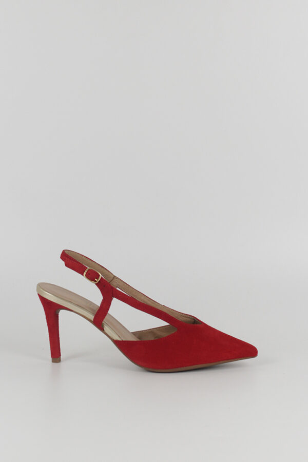 FOTOGRAFÍA ZAPATO DE TACÓN 19464 ANTE ROJO DE LADO