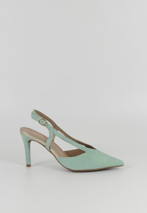 FOTOGRAFÍA ZAPATO DE TACÓN 19464 ANTE VERDE AGUA DE LADO